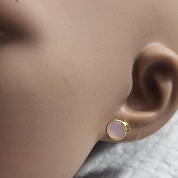 Peermont 18k Gold Plated Sterling Silver Bezel Pink Quartz Gemstone ER - Picture 2 of 7